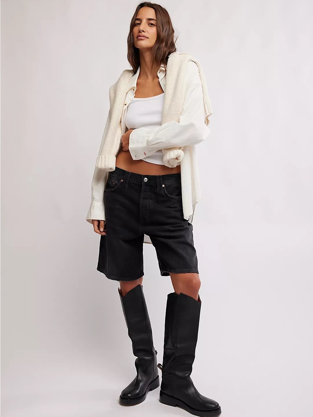 Black High-Rise Bermuda Jeans for Women